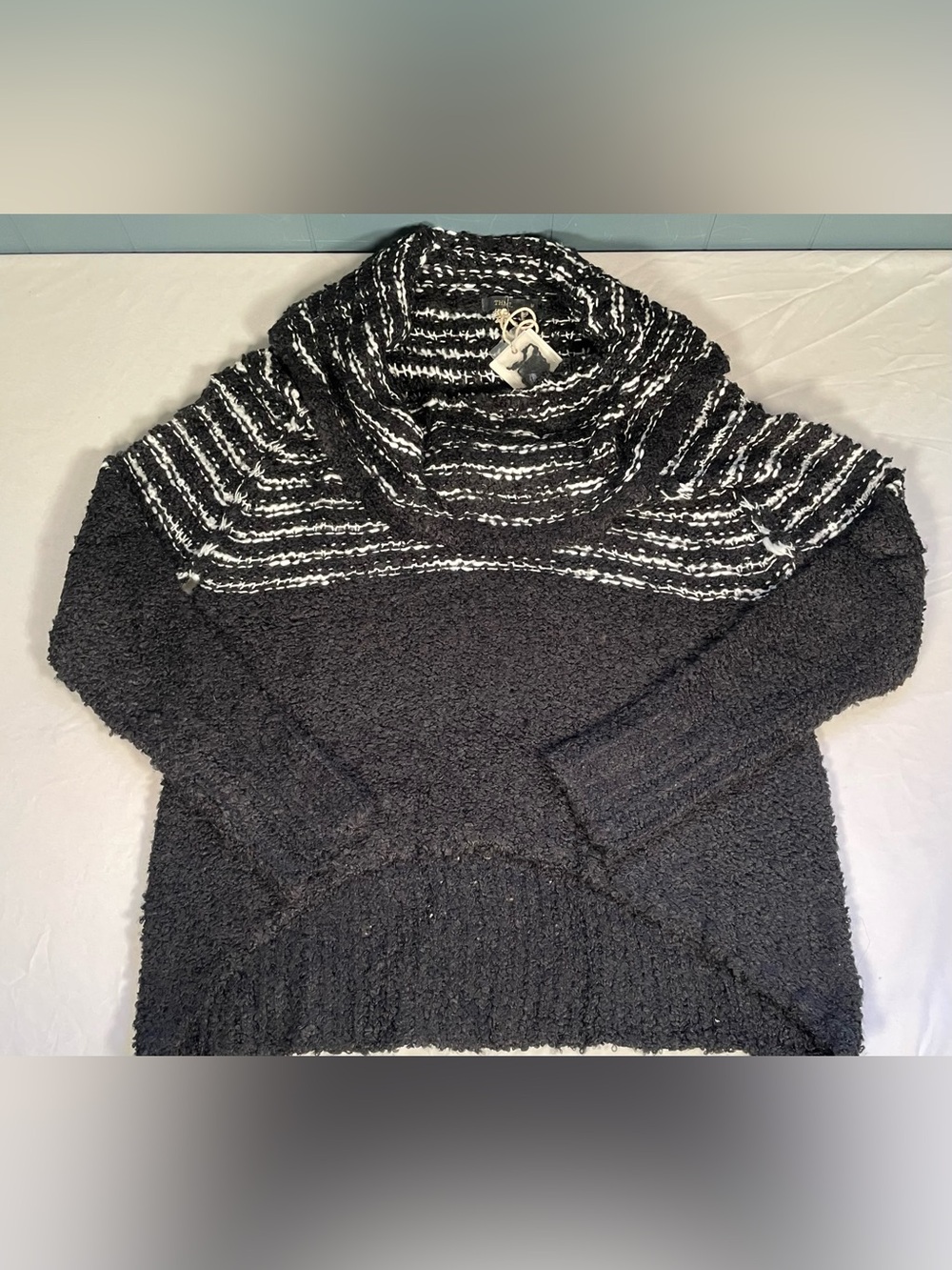 THML Clothing Striped Cowl Neck Bouclé Knit Sweater Oversized Cozy Core  FP